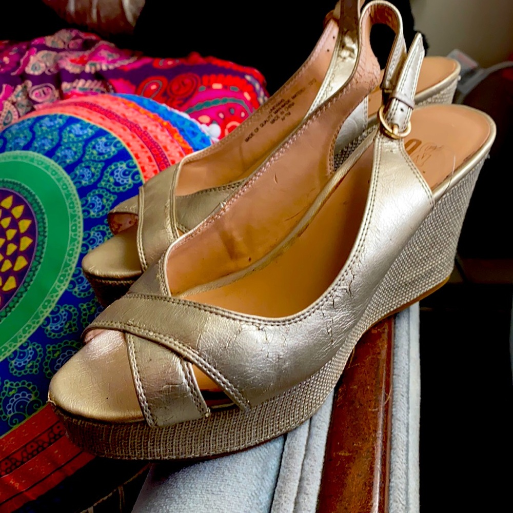 Gold Wedge Sandals by 9&Co. Size 7M